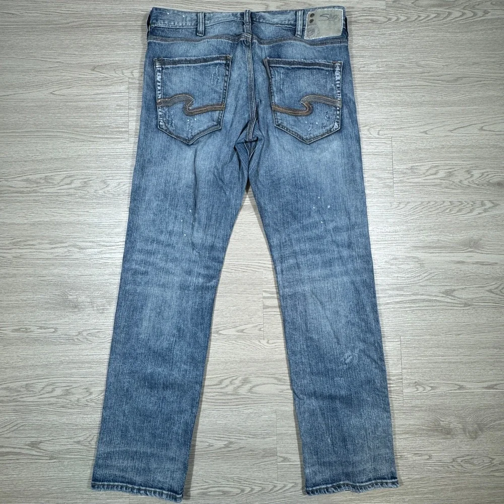 Silver Jeans Co Men Eddie Relaxed Straight‎ Leg Medium Wash Distressed 34x34